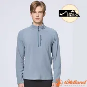 【荒野 WildLand】男 彈性雙面刷毛PILE胸袋保暖衣.保暖長袖中層刷毛衣.休閒運動衫.立領衫/ 0B32502-225 霧青色　M