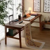 【匠俱】古典極簡實木腳置物書桌/電腦桌80*55cm(16mm加厚桌面/國學桌/辦公桌/工作桌/雙層收納架/繪畫桌)