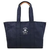 【TORY BURCH】簡約燙印LOGO素雅帆布大肩背包托特包(午夜藍)
