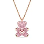 SWAROVSKI 施華洛世奇 Teddy 泰迪熊擁抱愛心粉色晶項鍊 開學換新季 送禮推薦-玫瑰金 5642976