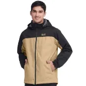 【Jack wolfskin 飛狼】男 經典款防風防潑水保暖外套 內刷毛衝鋒衣(黑配卡其)