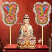 繡品刺繡日月扇金絲繡台灣天后聖母出巡繞行用品宮娥擺件單面小 特賣Z