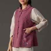 【古典美】古典美18081  刺繡手繪背心(棉麻/純棉/亞麻/中國風/漢服/茶禪服/手染服)