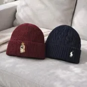 【RALPH LAUREN】POLO刺繡泰迪熊羊毛混紡羅紋針織毛帽(多色任選)