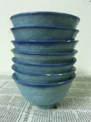 WH27547【四十八號老倉庫】全新 早期 台灣 藍釉 扇竹鳥金魚紋 古早碗 飯碗 碗粿碗 有瑕 12cm 1碗價