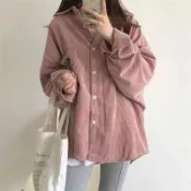 IELGY燈芯絨襯衫女韓版寬鬆長袖襯衫