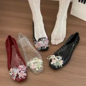 下殺🎉韓國女鞋 細帶 包頭鞋 平底鞋 瑪莉珍鞋限時特賣韓國網紅DIY果凍鞋方頭淺口鏤空平底單鞋夏季水晶洞洞鞋 偏大半碼