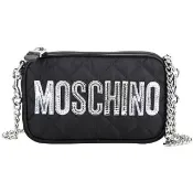 【MOSCHINO】銀字菱格絎縫尼龍可拆鍊帶手拿 斜背包(黑色 肩背 鍊條包)