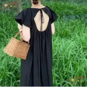 🔥小資女東大門穿搭💃大尺碼洋裝女 休閒長裙 百搭連衣裙 夏季新款连衣裙露背小飞袖胖MM300斤宽松遮肉显瘦休闲气质长