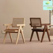 晴曦選品 【中古侘寂風】餐椅 昌迪加爾椅 實木椅 藤編椅 扶手椅 靠背椅 軟包椅 休閒椅 北歐風 復古設計 家用餐廳書房 手工藤編 自然質感