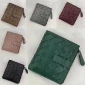 米蘭精品 【巴黎精品】現貨+預購 真皮編織短夾真羊皮長夾錢包卡夾零錢包手拿包-質感扣式男女皮夾7色a1ke23