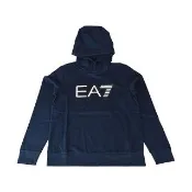 【EMPORIO ARMANI】EMPORIO ARMANI EA7白黑字LOGO字母純棉男士連帽T恤(S/M/L/XL/海軍藍)