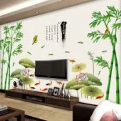 五象設計 壁貼 3D立體竹子中國風山水畫牆貼畫客廳沙發背景牆裝飾品壁畫自粘牆貼