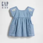 【GAP】嬰兒刺繡口袋牛仔洋裝-中度水洗(898626)