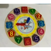 （二手）時鐘教具 數字串珠時鐘 木製拼圖 積木 串珠時鐘 木製時鐘 疊疊樂 學習玩具 教具 立體造型 掛鐘 時鐘