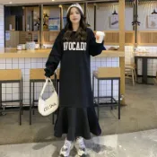 Angel媽咪 孕婦洋裝 台灣出貨 胖mm150kg可穿秋冬寬鬆大碼顯瘦大擺荷葉連衣裙刷毛加厚減齡過膝裙女