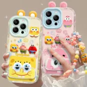 海綿派大星公仔手鍊適用蘋果16e手機殼iPhone15promax可愛13卡通14plus支架鏡子12精孔全包11保護殼
