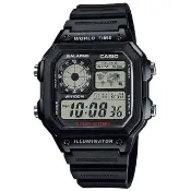 【CASIO 卡西歐】學生錶 10年電力復古風世界地圖計時手錶-黑 畢業禮物 送禮 交換禮物(AE-1200WH-1A)