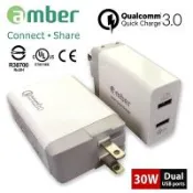 amber 智慧極速USB充電器雙口輸出/30W足瓦高通Qualcomm Quick Charge 3.0認證_Smart Quick Charger