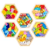 (店+)木製六角拼圖 造型拼圖 兒童拼圖 益智玩具 3D立體拼圖 積木 手抓板 疊疊樂 兒童禮物 學習拼圖 認知拼圖