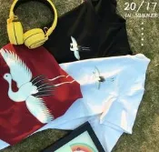 FINDSENSE 時尚潮流 男 百搭 日系 印花 鶴 短袖T恤 圓領上衣短T 特色短T