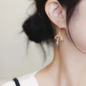 簡約小圓裙 托帕石水晶花樹脂花 耳環