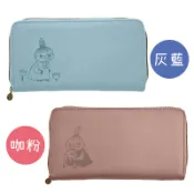 🌻向日葵日韓🌻 嚕嚕米 灰藍咖粉皮革感亞美壓紋拉鍊內裡花卉長夾財布證件票卡夾零錢袋 MOOMIN二色可選