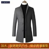 樂享購✨jianyi歐碼中長款單排扣立領羊毛呢男子大衣男士風衣男外套大碼男