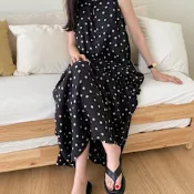 [米蘭精品] 洋裝無袖連身裙-海邊渡假風圓點寬鬆女裙子2色74kf10