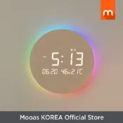 mooas Full Moon Aurora 小夜燈 LED 靜音木製數字掛鐘帶遙控器,溫度和濕度,12 情緒燈背光