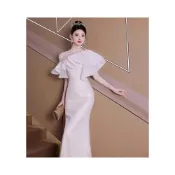 (店+)漫語  新品上架 白色單肩晚禮服荷葉袖修身魚尾裙2026新款禮服訂婚禮服女高級感