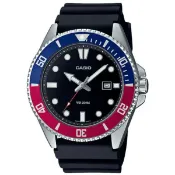 大高雄鐘錶城 CASIO卡西歐 MDV-107-1A3 槍魚系列同款橡膠黑水鬼腕錶/黑x藍紅框44.2mm｜樂天領券現折★全館特惠中★指定刷卡回饋10%