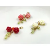 薔薇花 流蘇 橄欖石 短鍊 吊墜  DIY 手工飾品 耳環 吊飾 配件 成品 單個