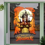 萬聖節裝飾 靜電貼紙 靜電玻璃貼HALLOWEEN氛圍佈置 玻璃櫥窗貼畫 玻璃大門貼 窗花 窗貼 免膠牆貼