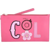 FURLA Eden XL COOL 皮革補丁貼牛皮手拿包(桃紅色)