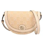 【GUCCI 古馳】Ophidia 經典雙G緹花拼接迷你馬鞍包半月包斜背包(裸膚)