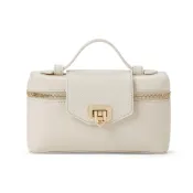 (店+)【CHARLES & KEITH】小CK 手提方盒化妝包 小方包 壓花皮革 斜挎包 小號 女款 米色/黑色 CK2-50782376