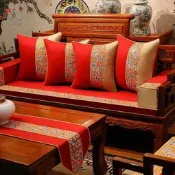 『開心樂購』紅木沙發墊冕麻刺繡古典實木家具坐墊新中式羅漢床墊子五件濤定製