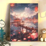 不二屋 鑽石畫 客廳掛畫 古風燈光風景鉆石畫自然風景diy建筑手工貼鉆唯美客廳臥室裝飾畫 裝飾畫 貼鑽畫 畫 鑽 貼鑽 鑽石貼畫