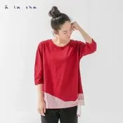 【a la sha】下擺長條拼接連袖上衣(Qummi)(紅色)~M