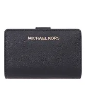 MICHAEL KORS 經典雙層中夾 十字紋防刮真皮 雙折錢包 長夾 皮夾 黑色MK(現貨)