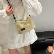 現款免運🔥高品質👍編織包草編包 沙灘包 渡假包 小眾百搭 包包女新款潮休閒百搭草編單肩包森系休閒編織沙灘ins腋下包