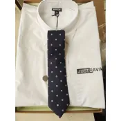 DUNHILL登喜路全新真品義大利製滿版LOGO深藍色真絲領帶--3.4折出清(不議價商品)