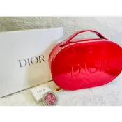 DIOR迪奧 化妝包👝漆皮緋紅手提包組-台灣公司貨