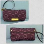 1回著 👛極新95%🆕正品COACH  時尚 緹花織布 皮革 金色 logo 拉鍊 隨身手掛 晚宴包 婚禮 手拿包