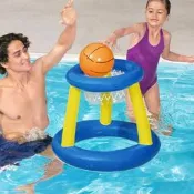 男女寶寶游泳池戲水用品充氣籃球架兒童水上互動投籃足球門遊戲盤