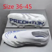 Predator 25+ 無鞋帶繫帶男式足球鞋一腳蹬草坪足球鞋適用於兒童運動鞋訓練足球鞋 Chuteira Campo 