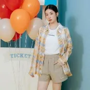 【gozo】☆撞色格紋寬鬆遮陽襯衫(淺桔/淺綠)