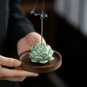 全球選品1館 生活百貨 陶瓷蓮花線香插青瓷香託家用室內香座線香底座點香座小擺件香薰爐
