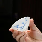 友家生活館 工廠現貨 德化羊脂玉瓷釉上彩中國風中式青花斗笠杯6只品茗杯家用功夫茶具487-LPS 保售後 台灣公司